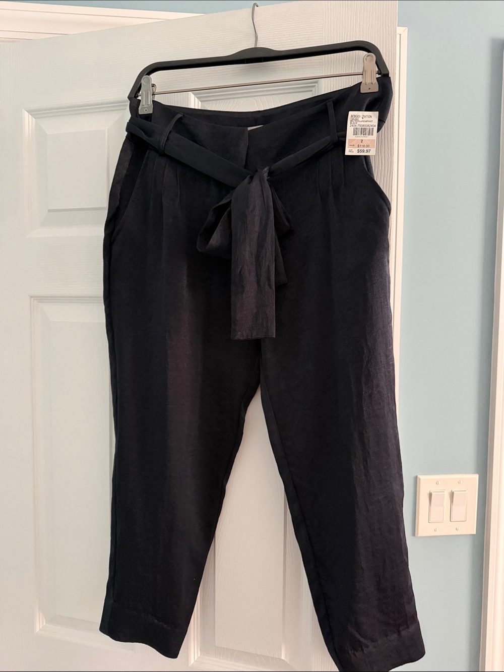 BCBGeneration Black Paperbag Tie-Waist Cropped Pants